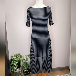 Ralph Lauren Black and Gray Striped Midi Dress